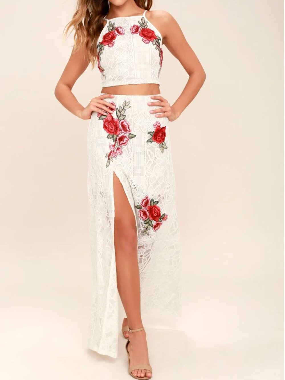 Take a Vow Ivory Lace Two-Piece Maxi Dress - Lulu's